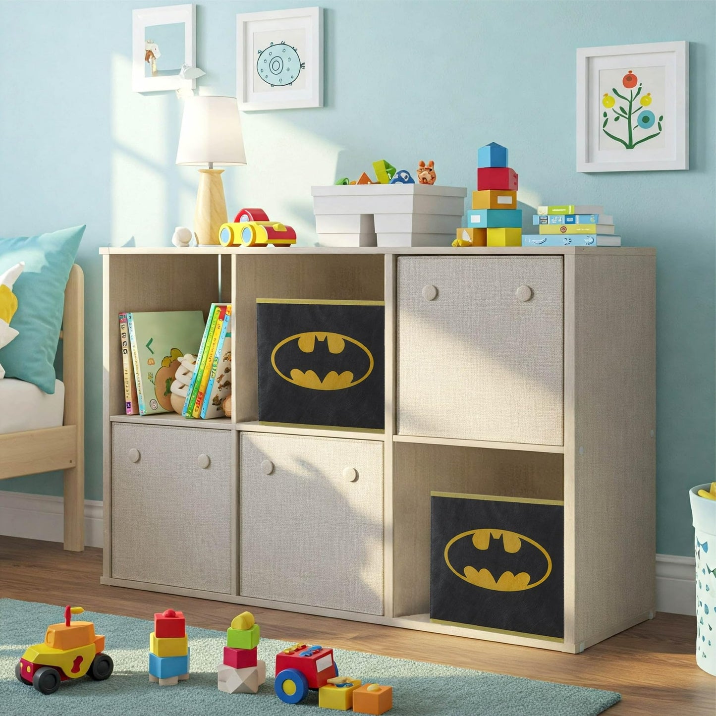 Batman Kids Storage Cubes, 2 Pack Foldable Fabric Bins with Handles, Collapsible Organizer Boxes for Bedroom, Playroom & Nursery, Durable Kids Storage Solution