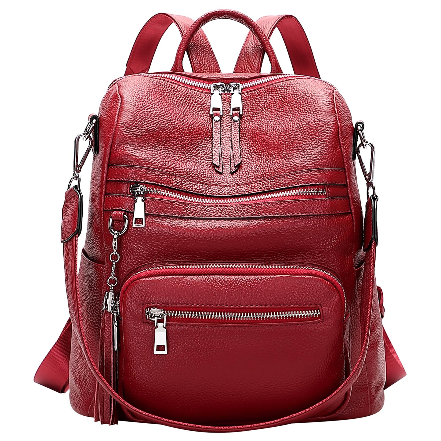 ALTOSY Genuine Leather Backpack Purse for Women Large Shoulder Bag With Laptop Compartment Multiple Pockets(S106 Red)