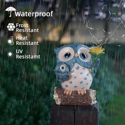 Solar Garden Statues Outdoor Decor, Fairy Owl Statue Garden Decor, Resin Yard Decorations Outdoor for Patio, Porch, Balcony, Lawn Ornaments, House Warming Birthday Gifts for Mom Women Grandma