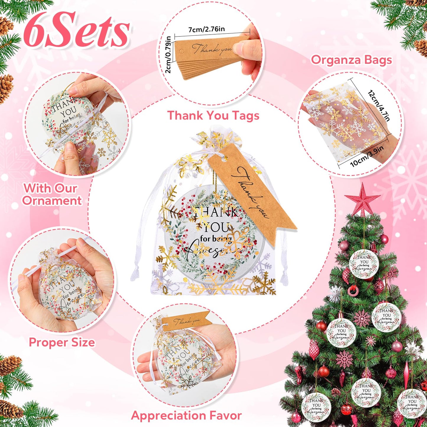 Suzile Employee Christmas Ornaments Coworker Thank You Gifts Bulk May You Be Proud Ornament Keepsake Ceramic Hanging Plaque Xmas Appreciation Gifts for Teacher Volunteer(6 Sets,Thank You)