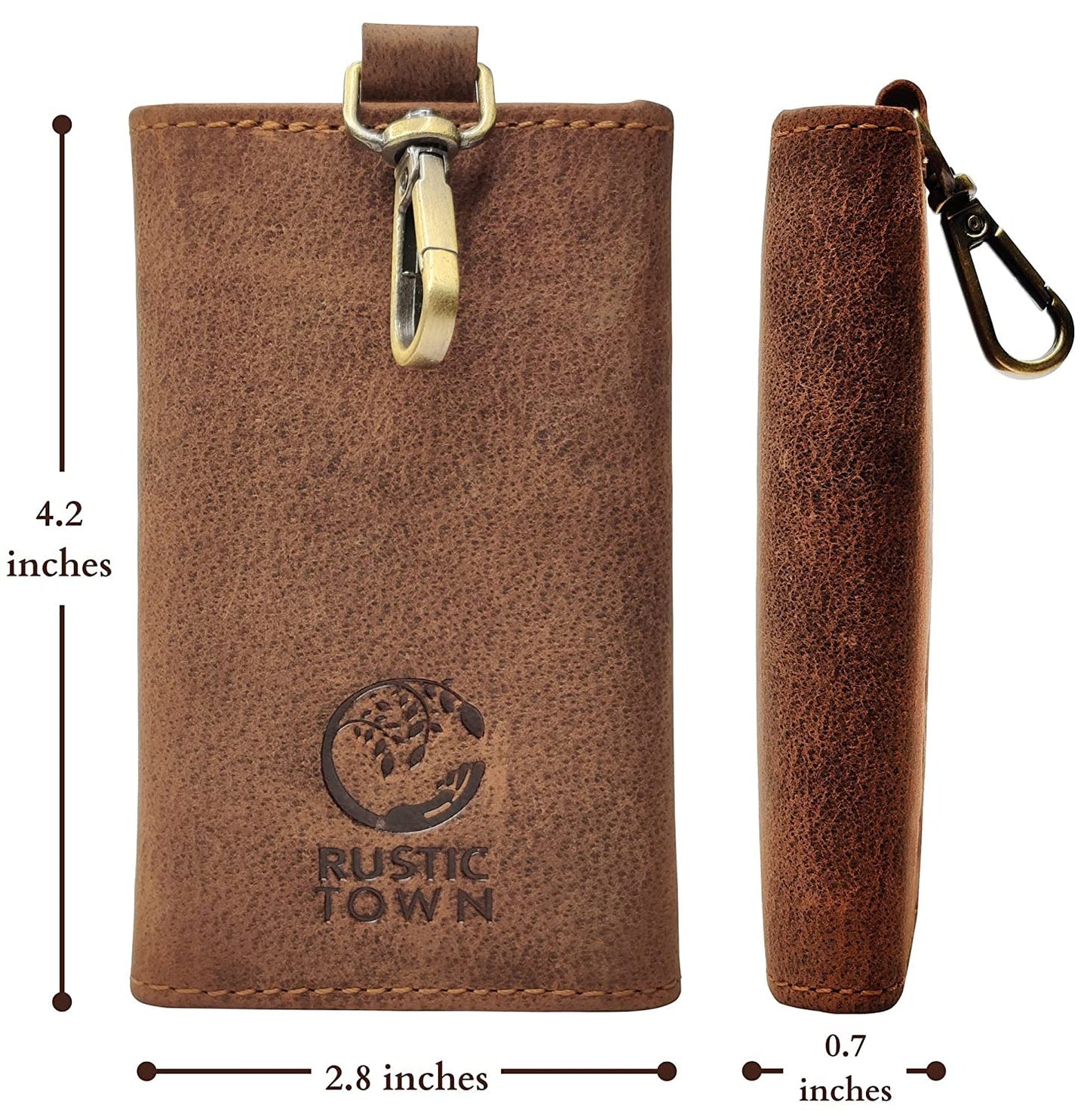 RUSTIC TOWN Leather Key Holder - Smart Fob Car Key Loop - Leather Key Pouch Wallet Slim Keychain with 6 Key Holder - Stylish and Practical Key Organizer for Men and Women