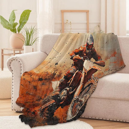 Dirt Bike Throw Blanket for Boys Girls Kids Adults Women, Fuzzy Warm Soft Cozy Flannel Blankets Gifts for Bedroom, Couch, Travel, Home Decor 60x80 in
