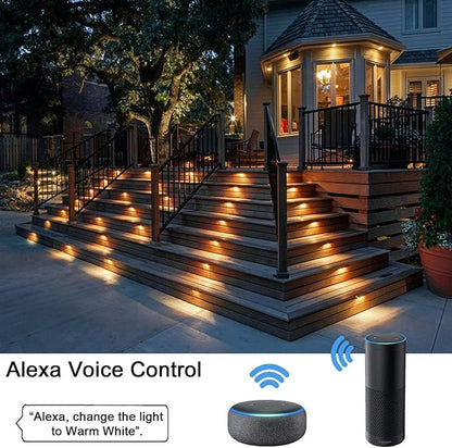 Smart LED Deck Lights Kit WiFi Controlled Color Changeable,Φ1.38“Outdoor IP67 Waterproof Low Voltage Step Lights In-Ground Lighting,Works with Samrt Phone,Alexa, Google Home(Black Border,6pack)