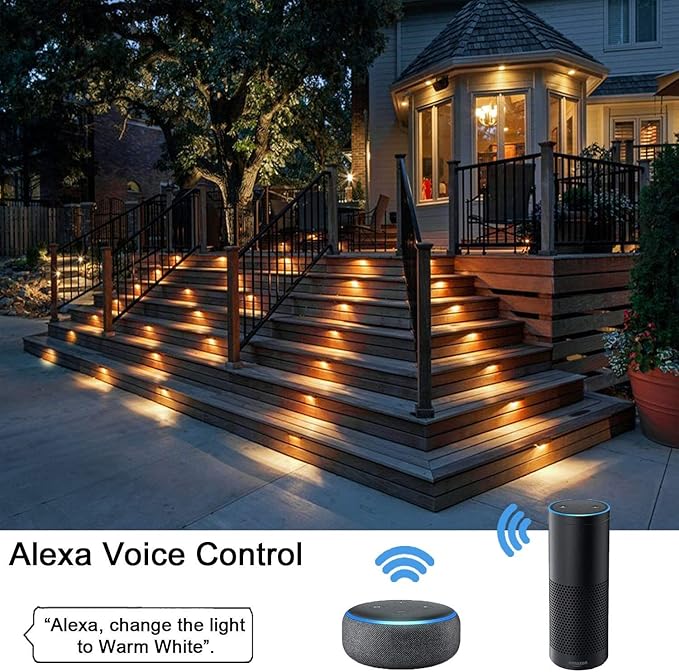 Smart LED Deck Lights Kit WiFi Controlled Color Changeable,Φ1.38“Outdoor IP67 Waterproof Low Voltage Step Lights In-Ground Lighting,Works with Samrt Phone,Alexa, Google Home(Black Border,10pack)
