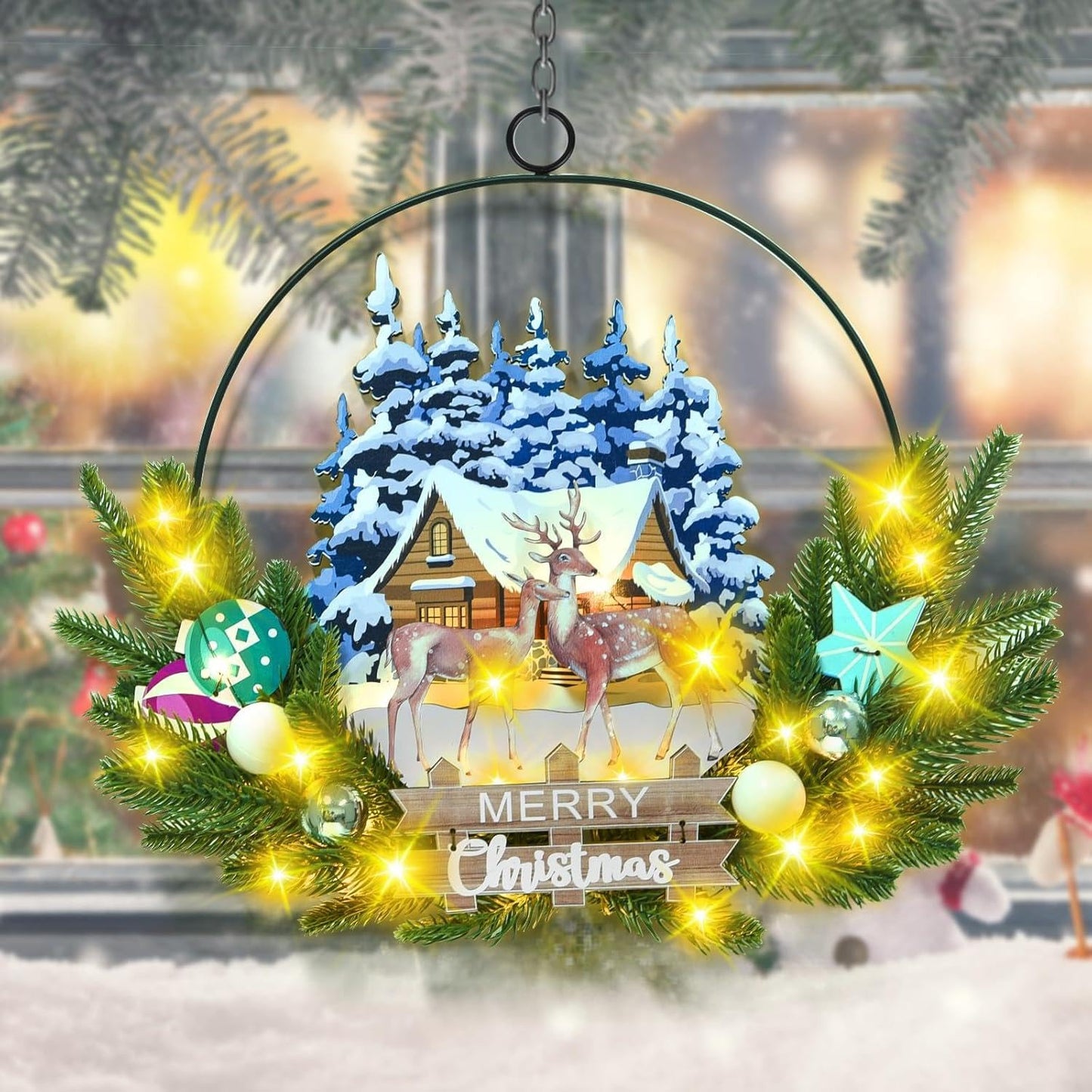 Christmas Wreath (Deer-Warm White)