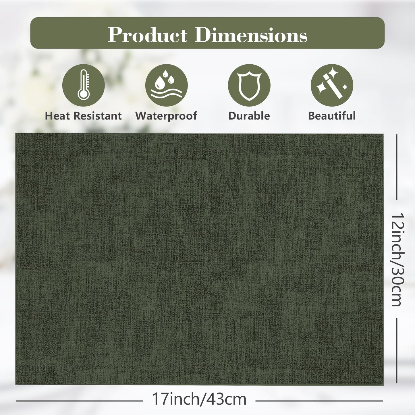 JUCCWARM Faux Leather Placemats Set of 6,Heat Resistant Placemats for Dining Table, Easy Clean Non-Slip Place Mats, Waterproof Stain Resistant Wipeable Washable PU Table Mats, (Dark Green)