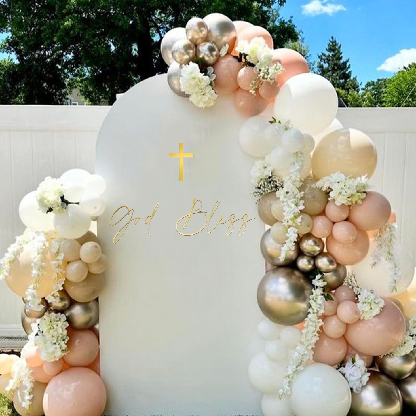 Caption God Bless Decal - Golden Baptism First Communion Party Decorations, God Bless Baptism Balloon Arch Decal for Boys Girls