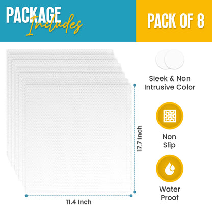 Refrigerator Liners for Shelves (8 Pack) by Linda’s Essentials - Non-Adhesive Drawer and Shelf Liner, BPA-Free Fridge Mats for Kitchen & Cabinets, Easy to Clean, Ideal Household Essentials (Clear)