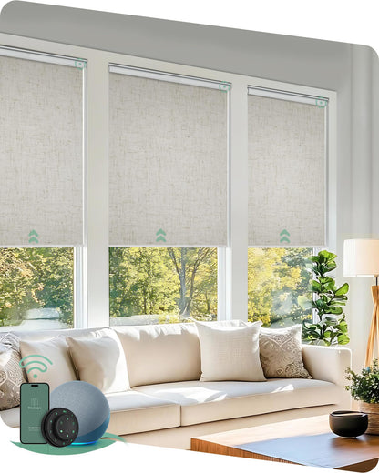 Yoolax Motorized Blinds with Remote, Blackout Smart Blinds for Windows Motorized Roller Shades, Automatic Window Shades Work with Alexa for Bedroom Living Room, Custom Size (Linen Beige)