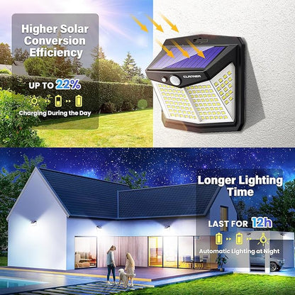 CLAONER Solar Lights Outdoor, [128 LED/8 Packs] Solar Motion Lights 3 Working Modes Wall Lights with 270°Wide Angle Wireless IP65 Waterproof Motion Sensor Outdoor Deck Light, Cold White