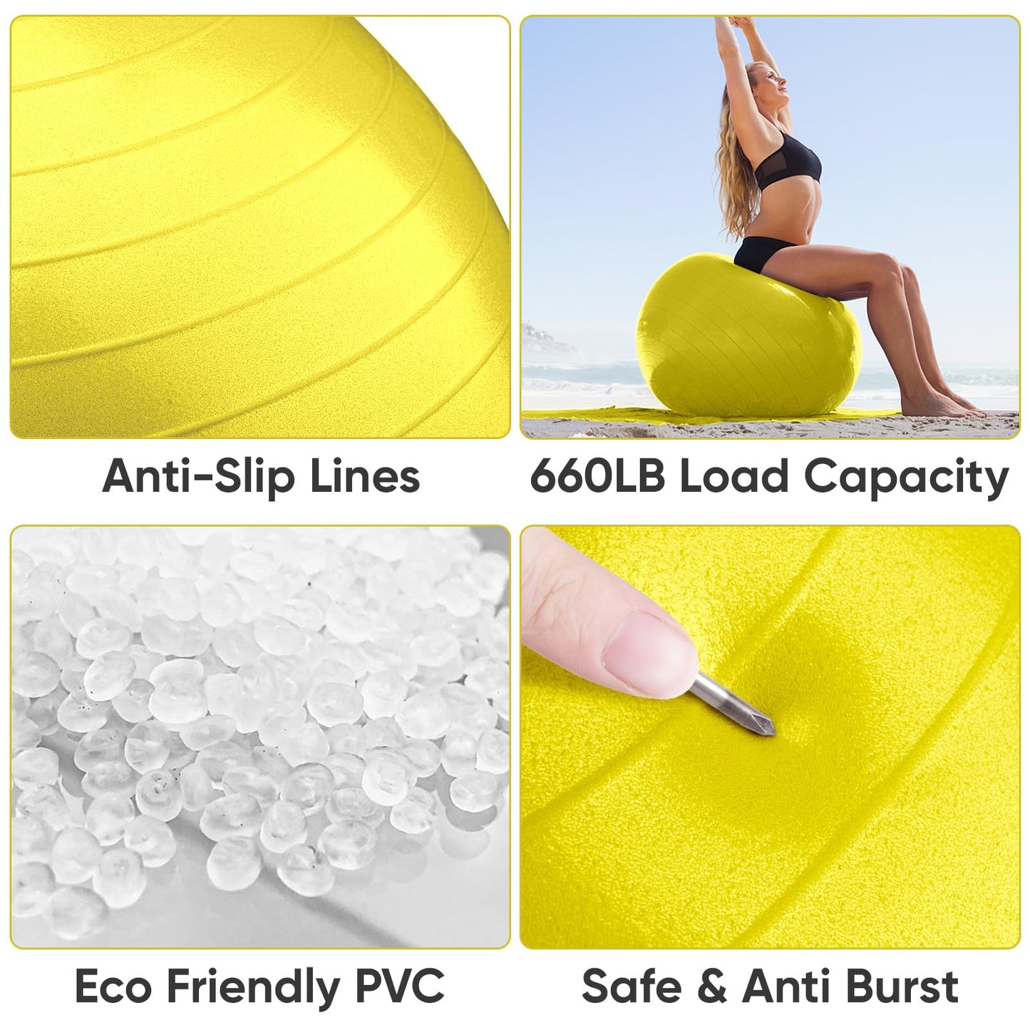 APEXUP Yoga Ball, 660 lbs Anti-Burst Exercise Ball with Pump, 5 Sizes (XXL(31"~34") 85cm, Yellow)