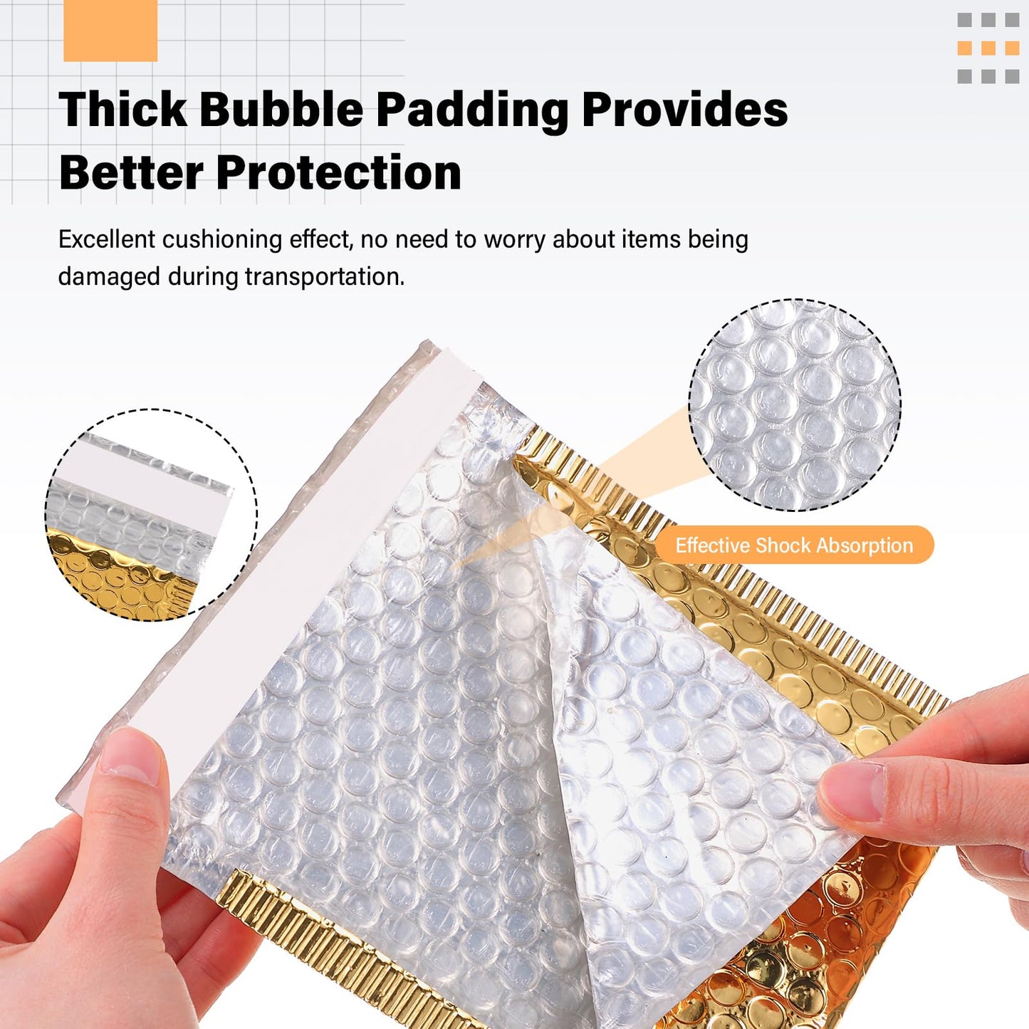 Yeyeplum 100 Pack Valentine's Day Gift Wrapping Bubble Mailers 3 Sizes Metallic Bubble Envelopes Waterproof Self Sealing Bags for Spring Back to School Packing Small Business(Gold,Metallic)