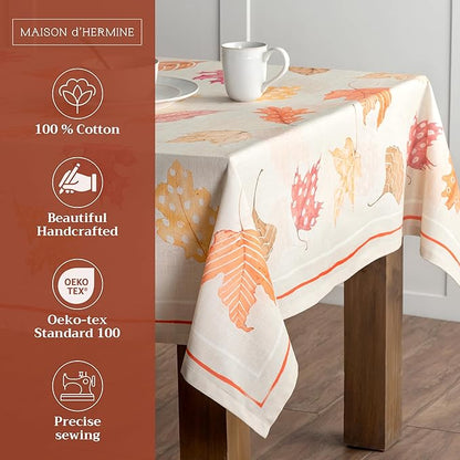 Maison d' Hermine Table Cloth Square Table 100% Cotton 60 x 60 Inches Fall Tablecloth Reusable Everyday Use for Thanksgiving Christmas Decorations Dining Farmhouse Party (Colours of Autumn)
