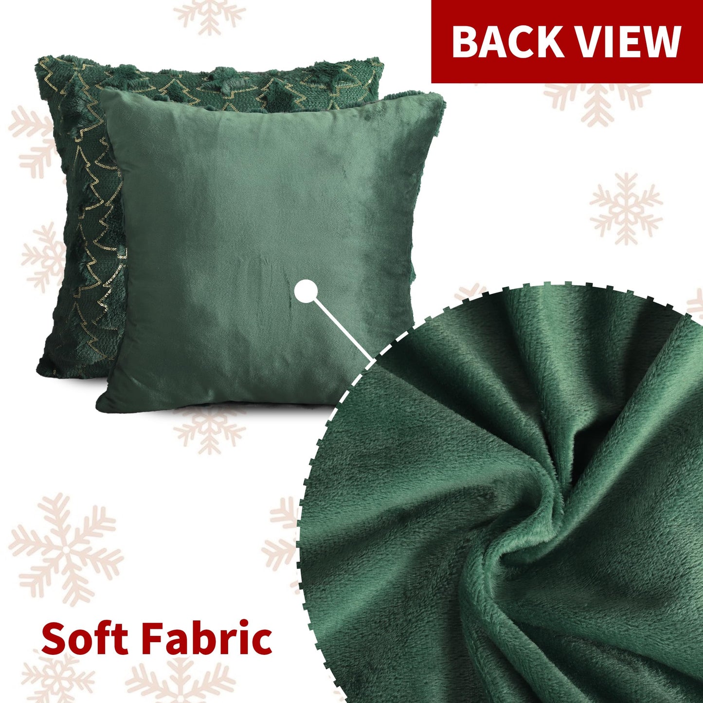 4TH Emotion Christmas Tree Decorative Pillow Covers 18x18 Set of 2, Green Soft Plush Faux Fur Farmhouse Throw Cushion Cases for Xmas Winter Holiday Home Decorations