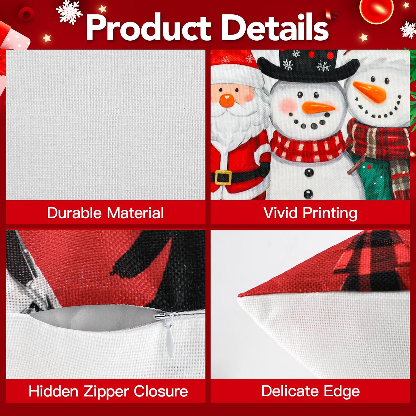 UPOFFICIS Christmas Pillow Covers 18x18 inch Set of 4, Christmas Decorations Cushion Covers, Xmas Pillow Covers, Pillowcases Throw Pillow Covers for Sofa Couch Home Decor