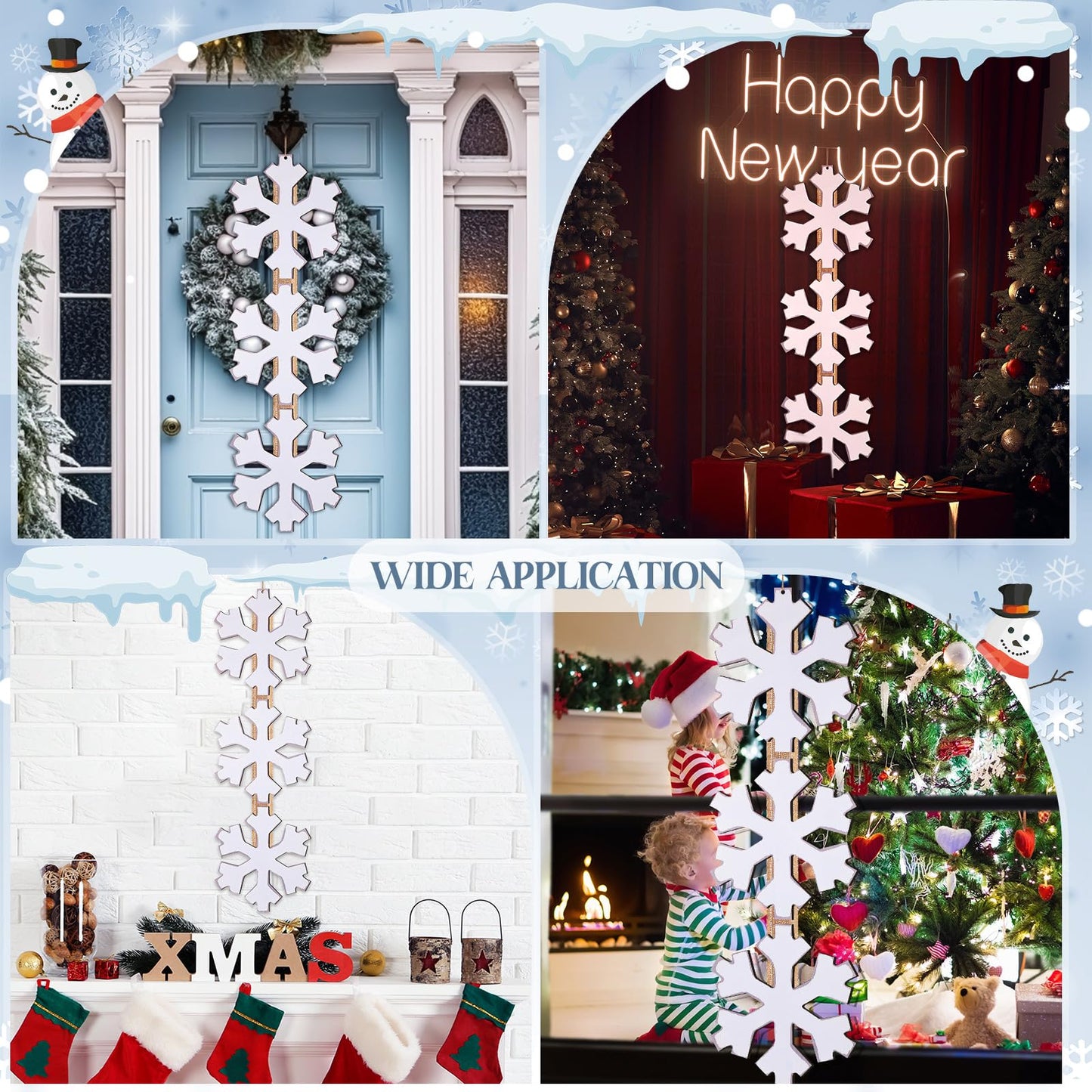 RattanView Winter Snowflake Hanging Door Sign Winter Rustic White Snowflake Wooden Hanging Sign Wreath Plaque Decorations for Front Door Porch Home Decor