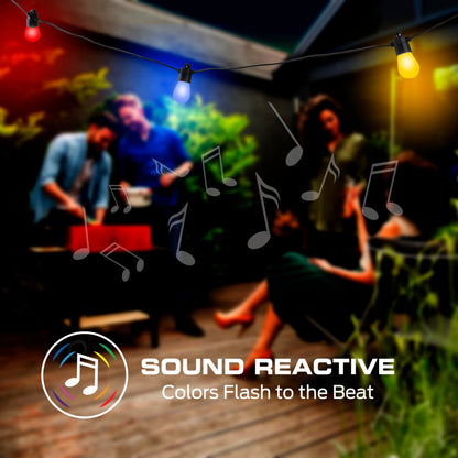 Monster 24 Foot Outdoor Smart RGB+IC+WW String Lights, 12 Bulb Color Flow Dimmable LEDs, Sound Reactive, Water & Weather Resistant, Compatible with Alexa, Siri, Google Home, App