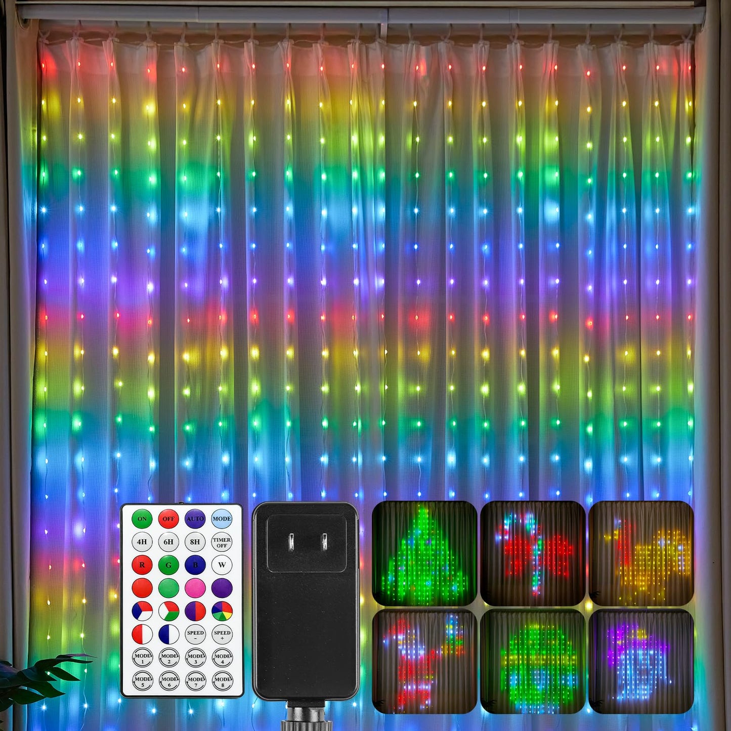 Brightown 400 RGBIC LED Smart Curtain Fairy Lights, 6.6x6.6ft Dynamic Color Changing Christmas String Lights with Remote, IP65 Waterproof Smart Wall Window Lights for Bedroom Living Room Garage