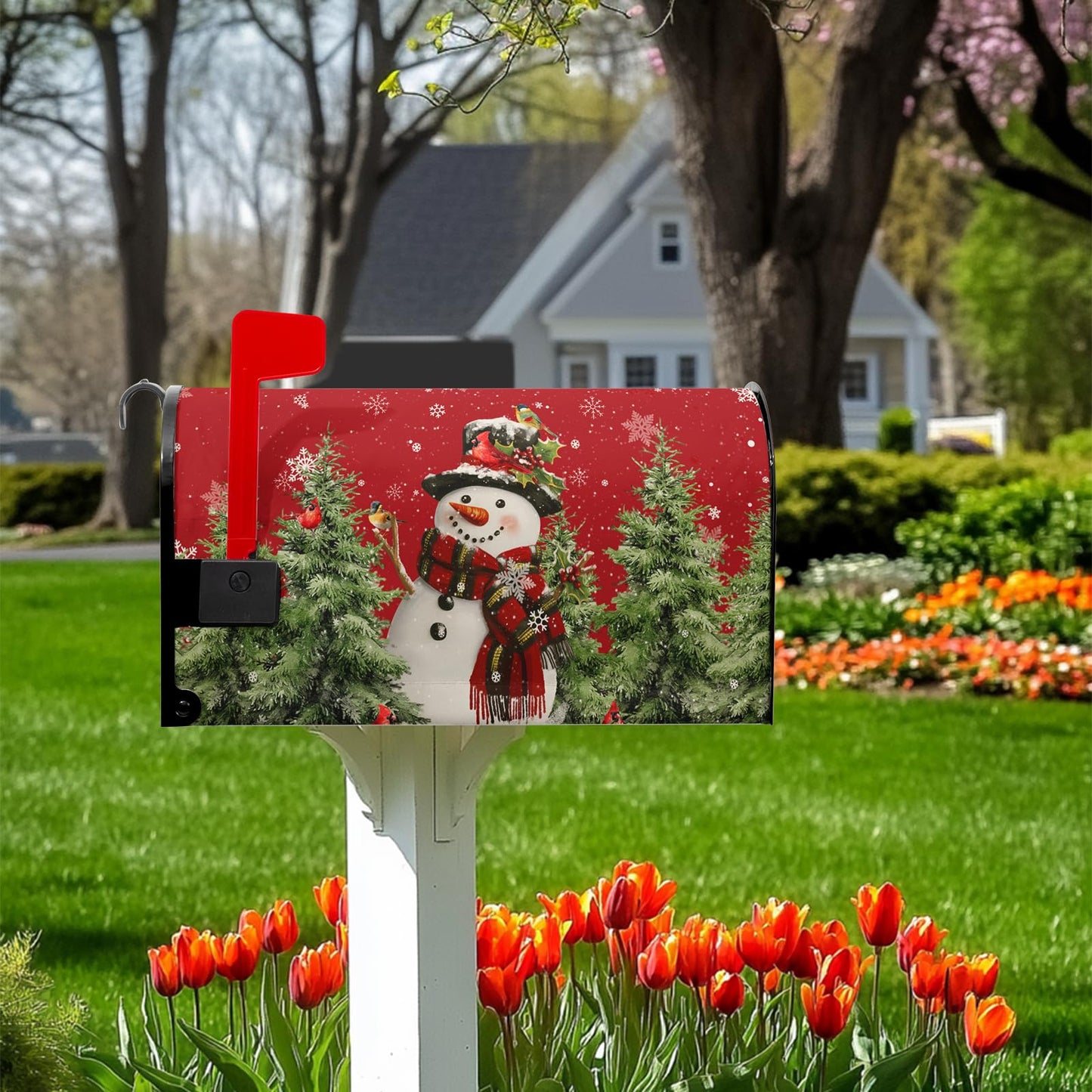 VentuCoven Christmas Snowman Mailbox Covers Winter Red Snowman Magnetic Mailbox Covers Xmas Tree Mail Box Wraps Standard Size 21x18 inch Home Decor Outdoor Yard Decoration for Garden