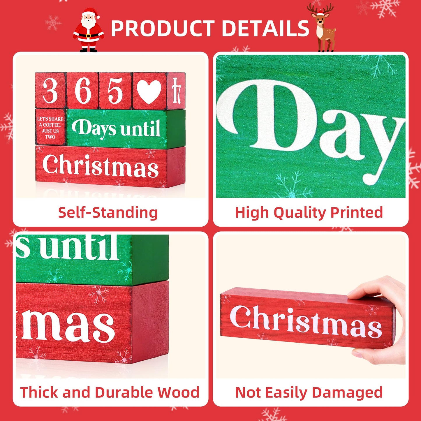 Gleegreets 365 Days Christmas Countdown Wooden Tiered Tray Decor, Activities Decision Dice Decorations Gifts for Home, Winter Table Centerpiece for Party Kitchen Office