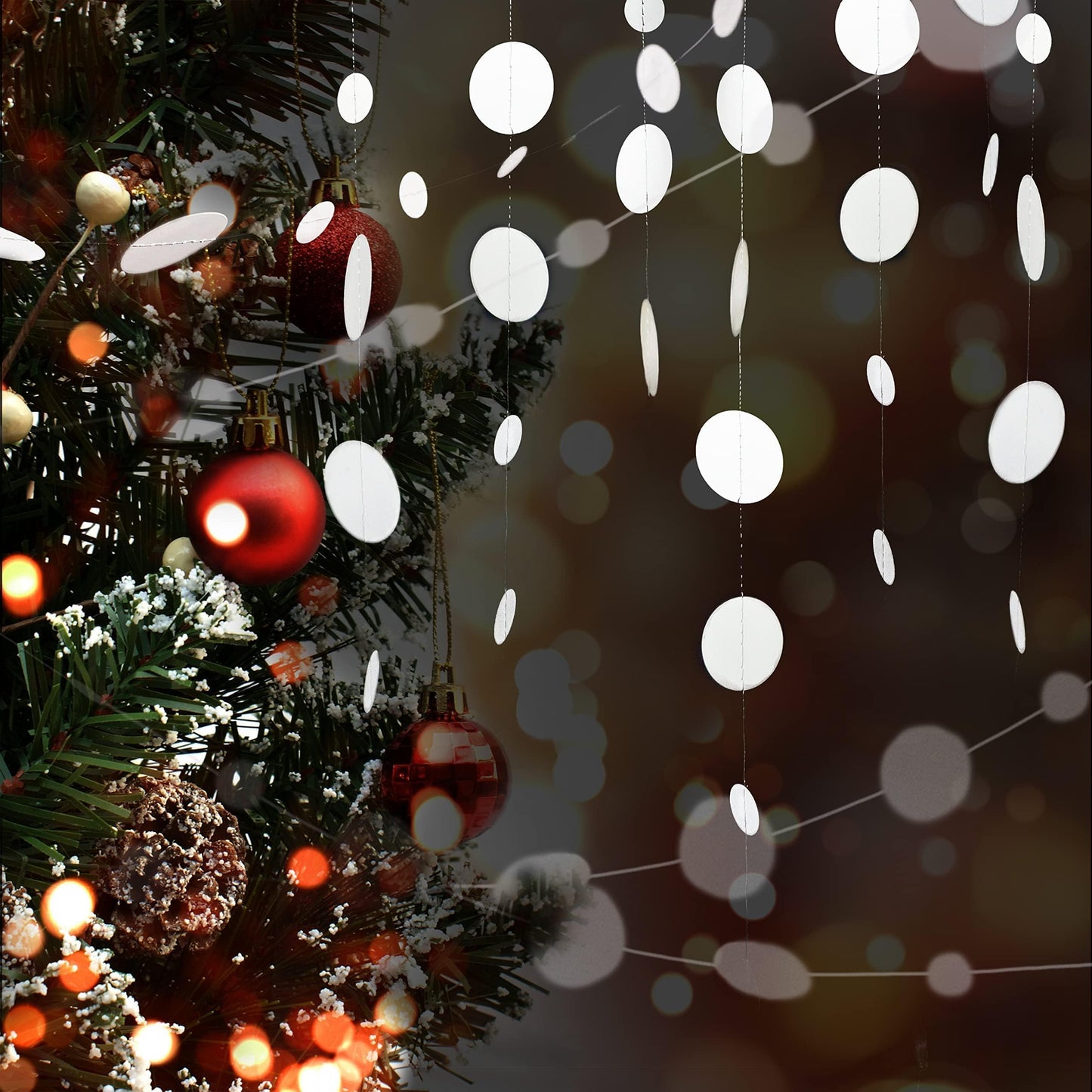 Cheerland White Circle Dot Hanging Snow Garland Snowflake Party Decoration Winter Wonderland Christmas Backdrop Bridal Shower Decoration Paper Streamer for Baby Showers and Weddings Ceiling