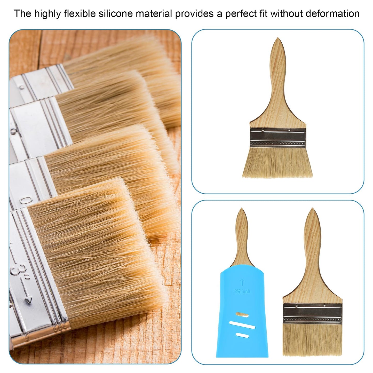 Fukaisu 6pcs Paint Brush Protector Covers, 3 Sizes Highly Flexible Silicone Paintbrush Saver Sleeves Case for Art Studio or Home Improvement Toolbox Container Storage & Organizer Keep Shape (Blue)