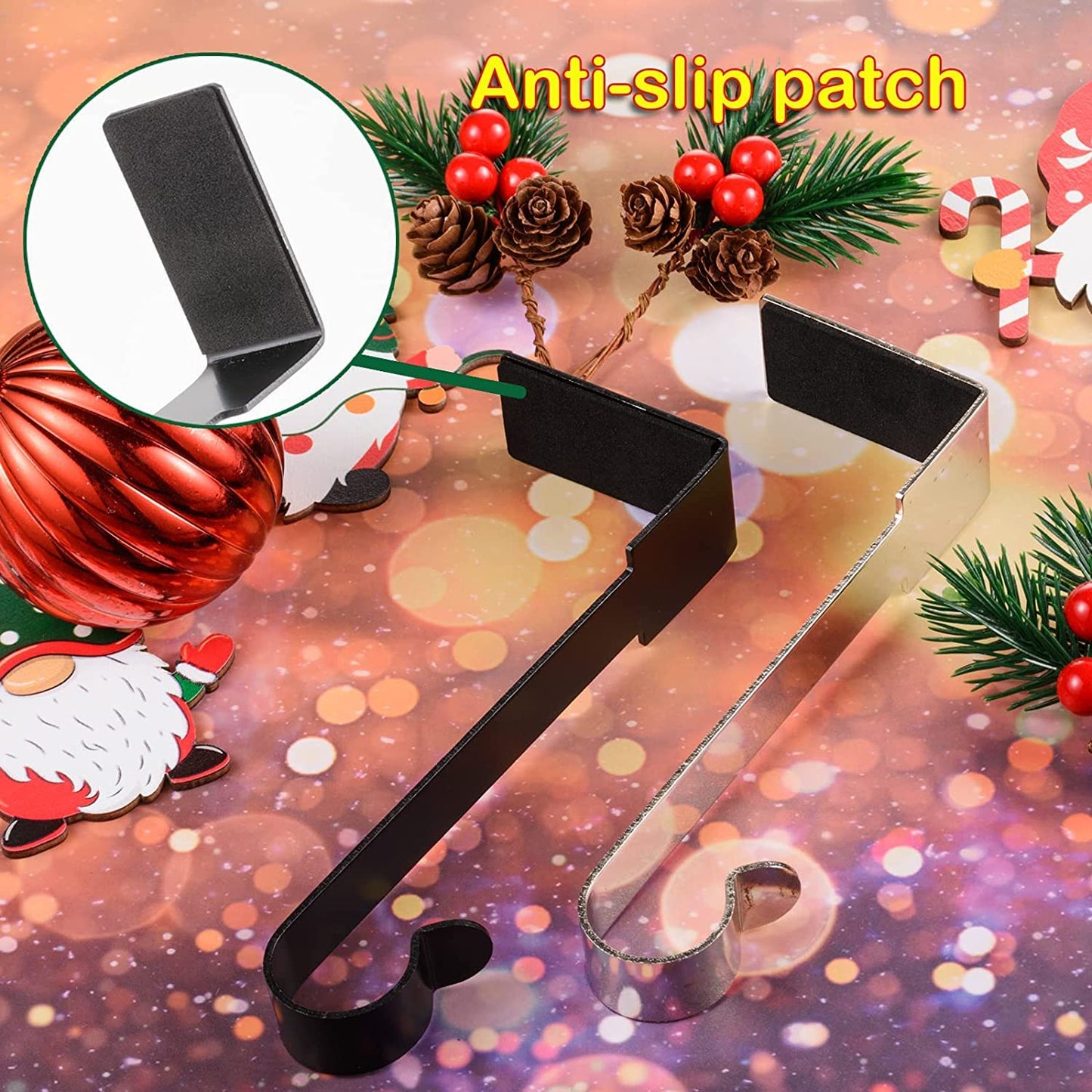 Guojanfon Christmas Stocking Holders, Metal Mantel Hooks Hanger Non-Slip Christmas Stocking Hooks for Fireplace Mantle Christmas Party Decoration (6pcs -Black)