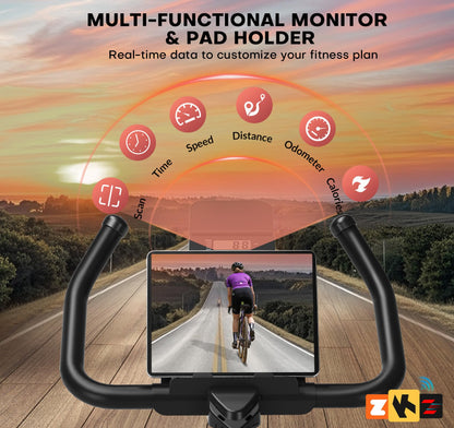 Exercise Bike, Magnetic Resistance Stationary Bikes for Home with App Compatible, Silent Indoor Cycling Bike with 350lbs Weight Capacity Comfortable Seat, Digital Monitor & Phone Mount, Black Red