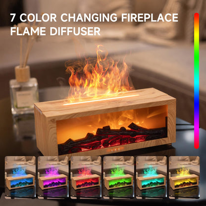 Fireplace Flame Air Diffuser Humidifier,7 Colors Aromatherapy Essential Oil Diffuser,Ultrasonic Aroma Humidifier with Timer for Home,Bedroom,Office,Yoga (BlackB, L)