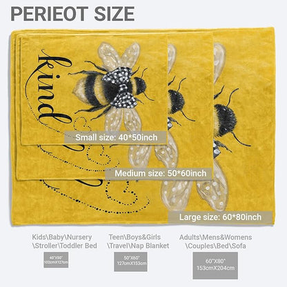 Bee Lightweight Throw Blanket, Bumblebee with Bow Tie and Heart, Warm Soft Cozy Flannel Blankets, Couch Dorm Home Decor All Season Use, 80x60in, Yellow, Gifts for Women and Insect Lovers