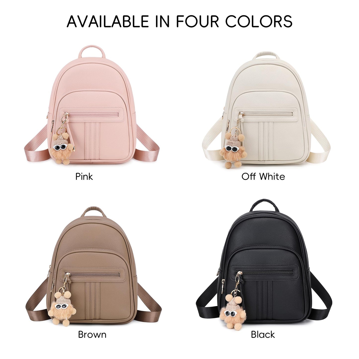 BAGOK Mini Leather Backpack Purse for Women, Small Backpack Purse with Cartoon Charm, Cute Fashion Bag for Girls