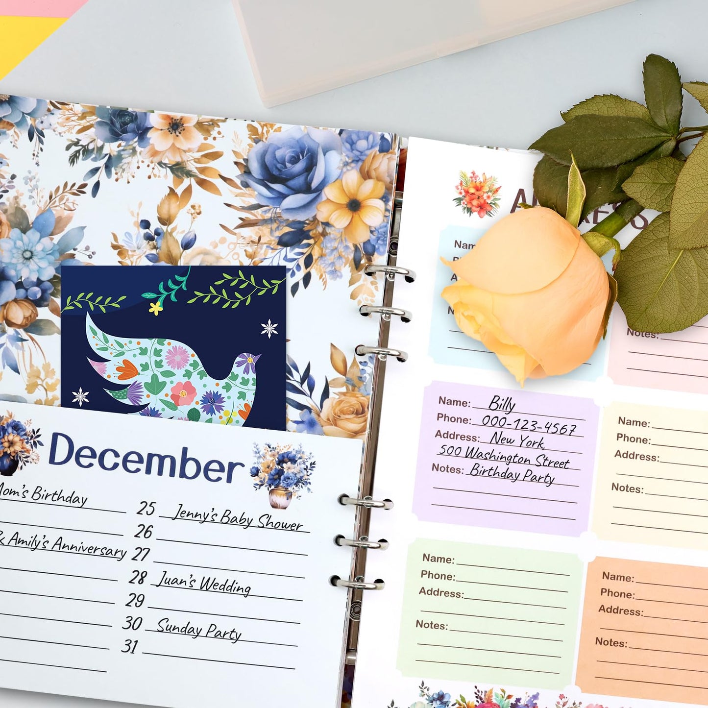 Ceiba Tree Greeting Card Organizer with 24 Pockets Teacher Appreciation Gift Card Book Flora Month by Month Hardcover Binder Birthday Reminder for Holiday Wedding Anniversary Home Office