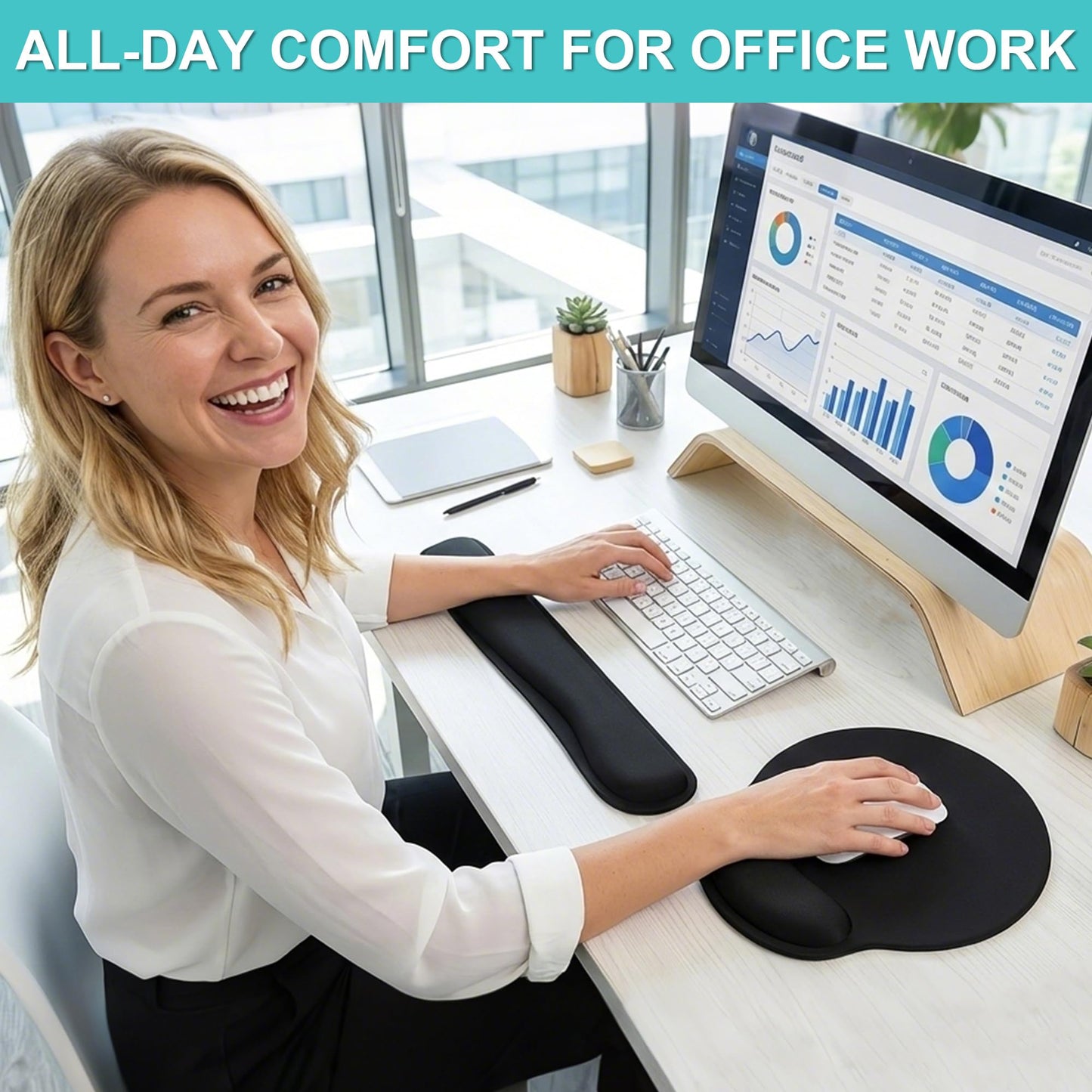 Mouse Pad and Keyboard Wrist Rest- Ergonomic Wrist Rest for Computer Keyboard and Mouse Pad, Memory Foam Wrist Support for Comfy Typing, Ideal for Laptop, Office, Gaming