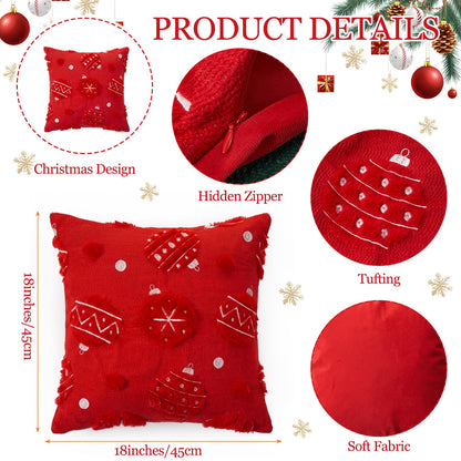 Tiamon 4 Pcs Christmas Throw Pillow Covers 18 x 18 Inch 3D Embroidered Plush Green Red Pillow Cases Christmas Tree Poinsettia Fluffy Faux Fur Cushion Covers for Sofa Couch Winter Holiday Party Decor