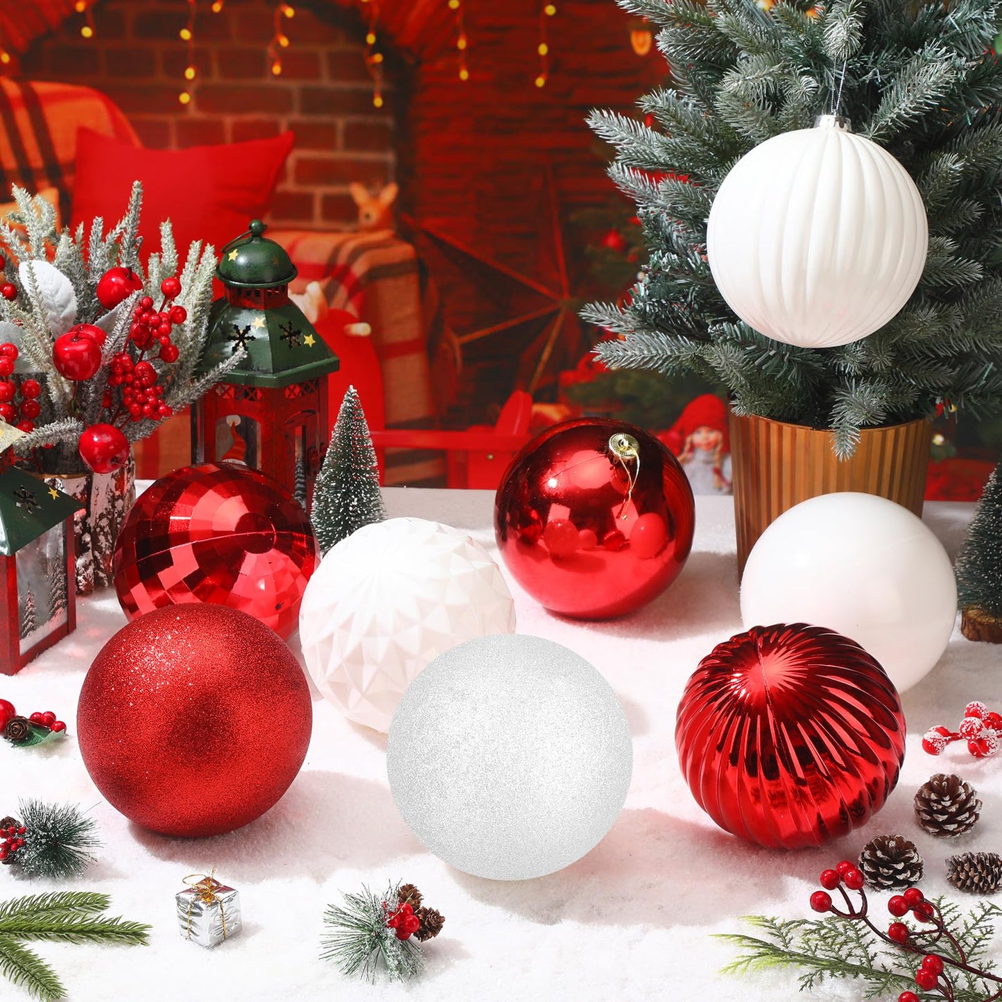 Jenaai 6 Inch Large Christmas Ball Ornaments Giant Jumbo Shiny Christmas Ornament Extra Large Balls with String and Cap for Lawn Yard Decoration(Red, White,8 Pcs)