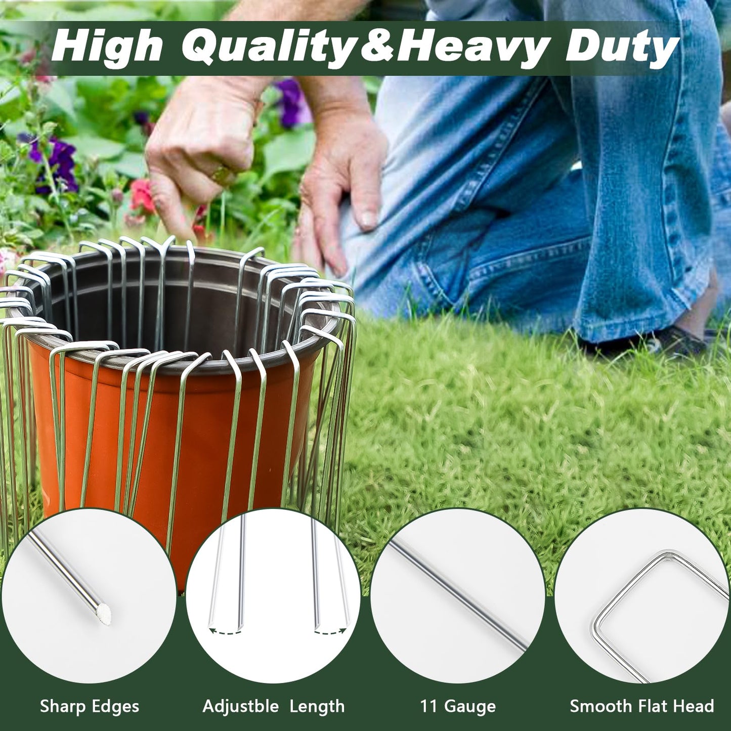 FEED GARDEN 10 Inch 50 Pack Galvanized Landscape Staples 11 Gauge Anti-Rust Garden Stakes Landscaping Fabric SOD Pins Yard Stakes for Weed Barrier Fabric
