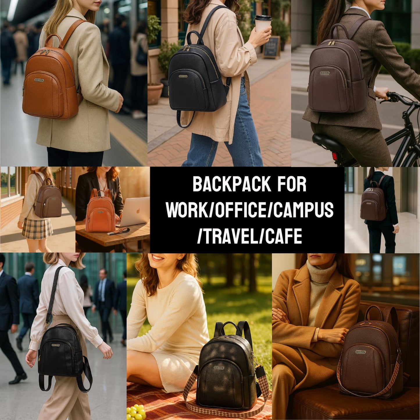 Blofinche Women's Genuine Leather Backpack Purse, 12.9 Inch Laptop Backpack with Anti-Theft Pocket, Stylish Leather Bag for Work & College, Fashion Brown