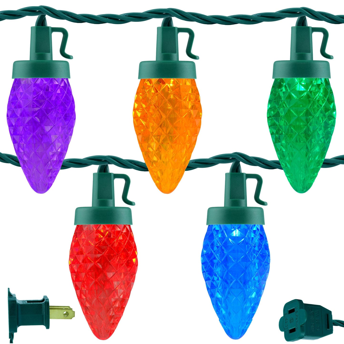 YULETIME Multicolor C9 Strawberry LED Christmas Lights, 68 ft 100 Count 8" Spacing Waterproof Holiday String Light (Multicolor - C9)