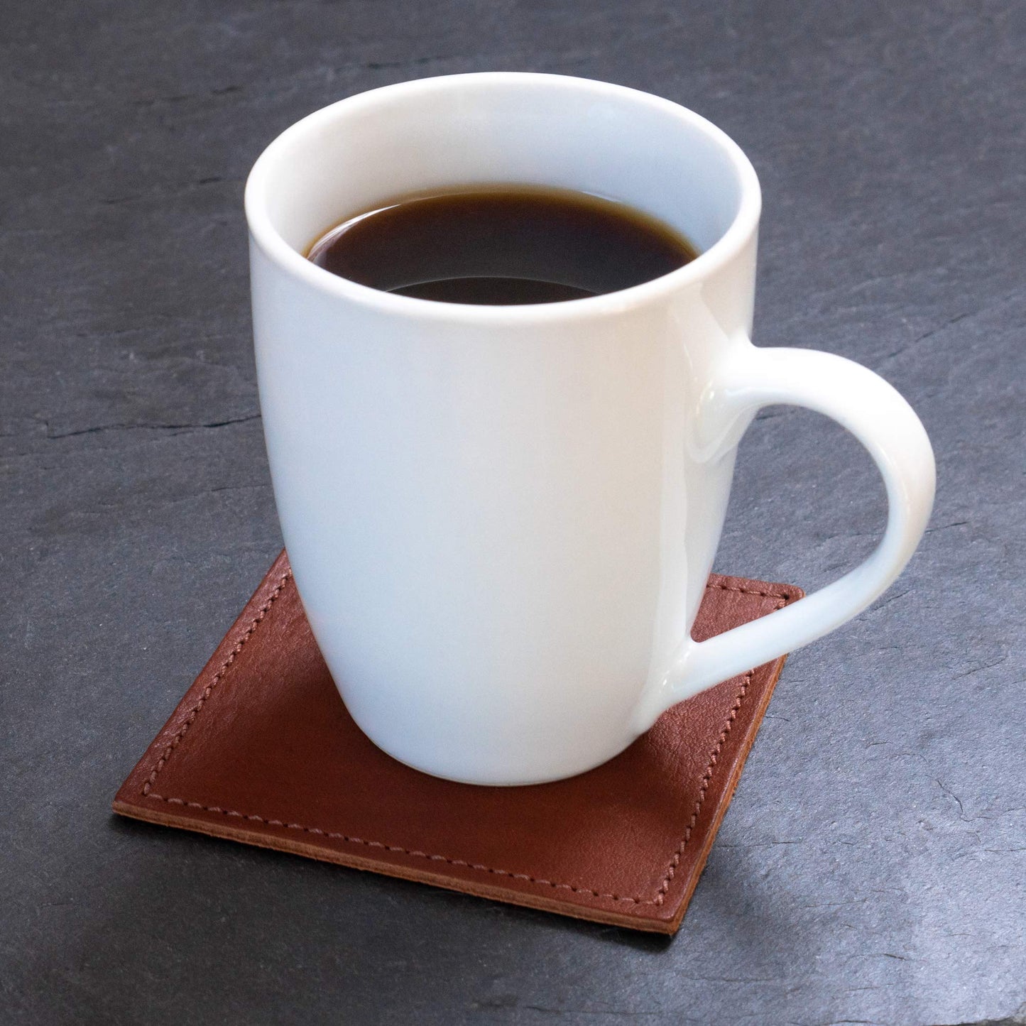 American Made Leather Coasters - Premium Full Grain Leather, Double Layered Square Rustic Brown Coaster Set, 4”x4” - Handmade in The USA - Set of 4