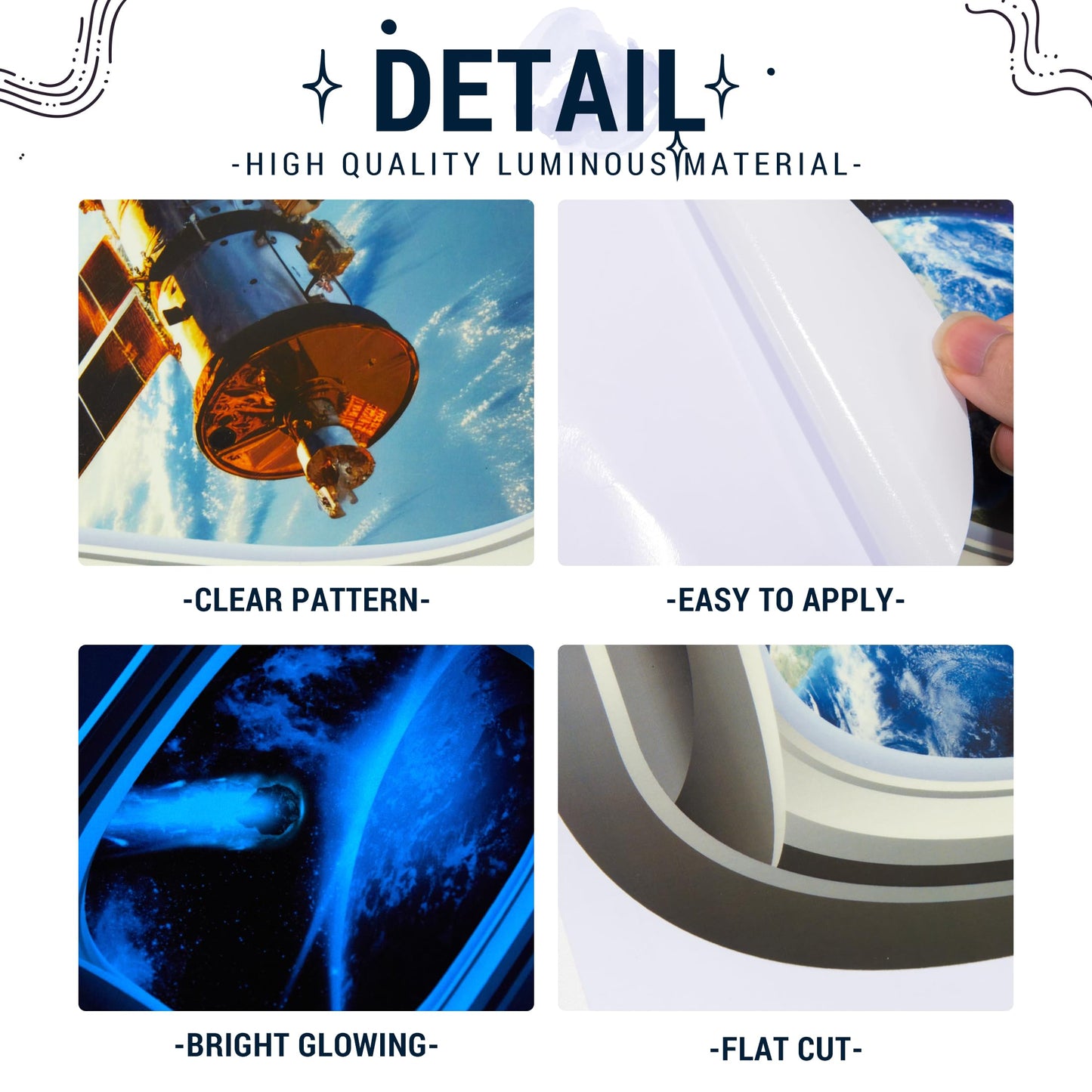Glow in The Dark 3D Space Wall Decals, Set of 3 Galaxy Window Stickers for Wall, Space Themed Room Decor for Kids Boys (Blue)