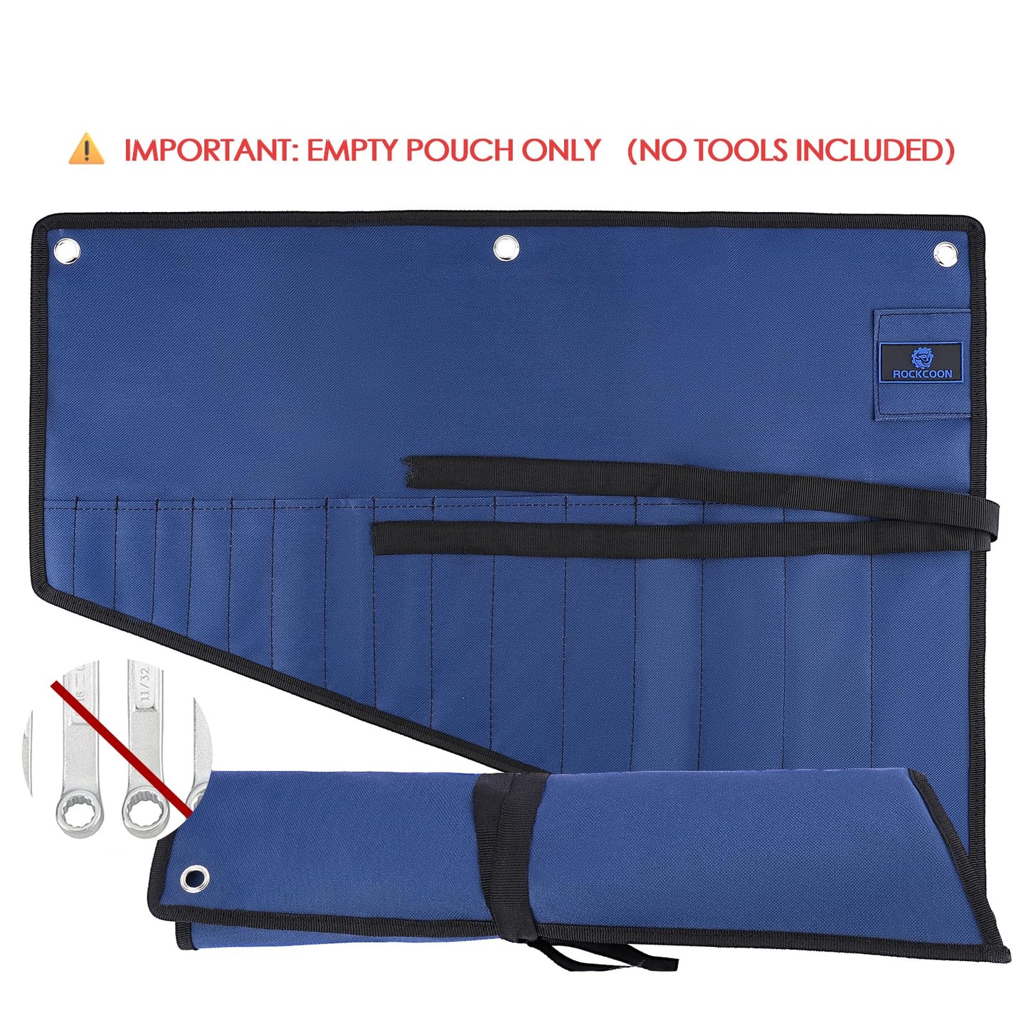 【NO TOOLS】ROCKCOON 16 Pockets Wrench Roll Organizer for 6-32mm Wrenches, Heavy Duty Waterproof Tool Pouch for Wrenches/Screwdrivers/Pliers (Empty Bag Only)