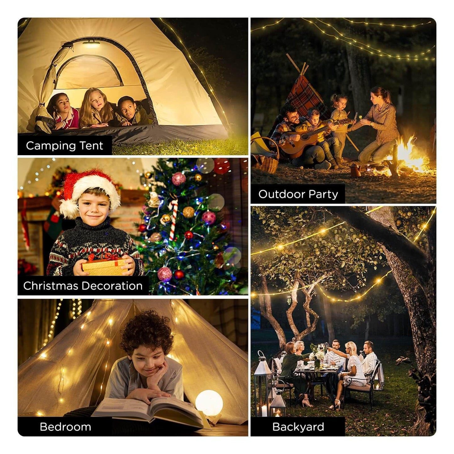 OGERY 2-Pack Camping String Lights, 32.8FT Rechargeable Christmas String Lights Outdoor/Indoor, 8 Modes 4-in-1 Quick Storage Fairy Lights Portable Lamp for Xmas Tree Decor Party Camping Essentials