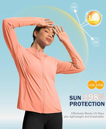 Women's UPF 50+ Sun Protection Hoodie Jacket - Lightweight Long Sleeve Outdoor Shirt with Pocket