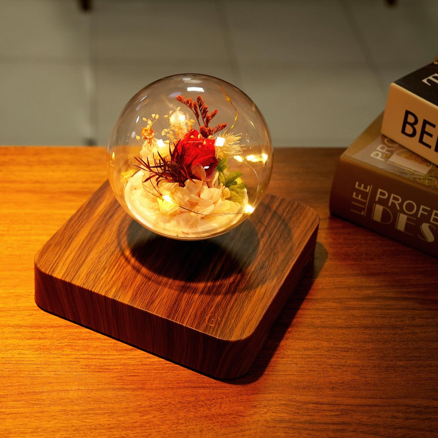 MAGECMOON Magnetic Levitation Preserved Flower, Forever Real Eternal Roses, Floating Lamp Levitating LED Light Bulb, Gifts for Kids Lover Friends (Dark Brown Base, 5.5"*5.5" (Plastic))