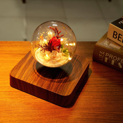 MAGECMOON Magnetic Levitation Preserved Flower, Forever Real Eternal Roses, Floating Lamp Levitating LED Light Bulb, Gifts for Kids Lover Friends (Dark Brown Base, 5.5"*5.5" (Plastic))