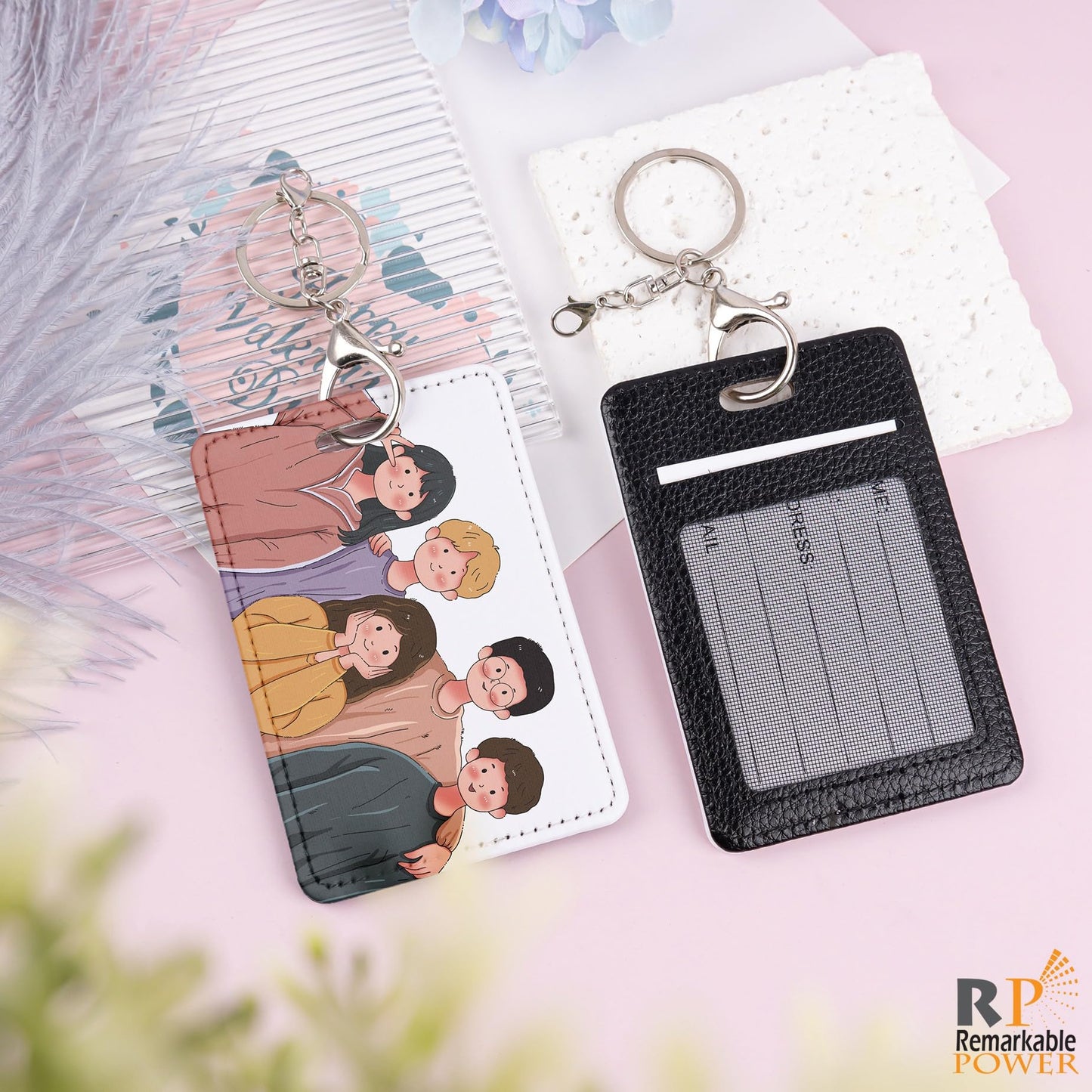 RP Remarkable Power, 10 Pack Rectangle Sublimation Work Card Holder Leather Badge Holders with Keychian for Men Women Business