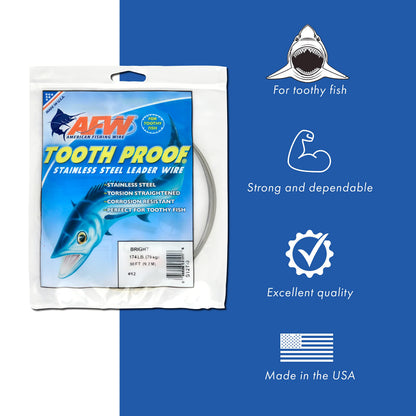 AFW #9 Tooth Proof Stainless Steel Single Strand Leader Wire, 105 lb Test, Camo, 192ft