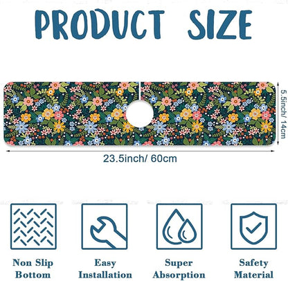 Colorful Flower Kitchen Sink Splash Guard Faucet Mat Flowers Leaves Super