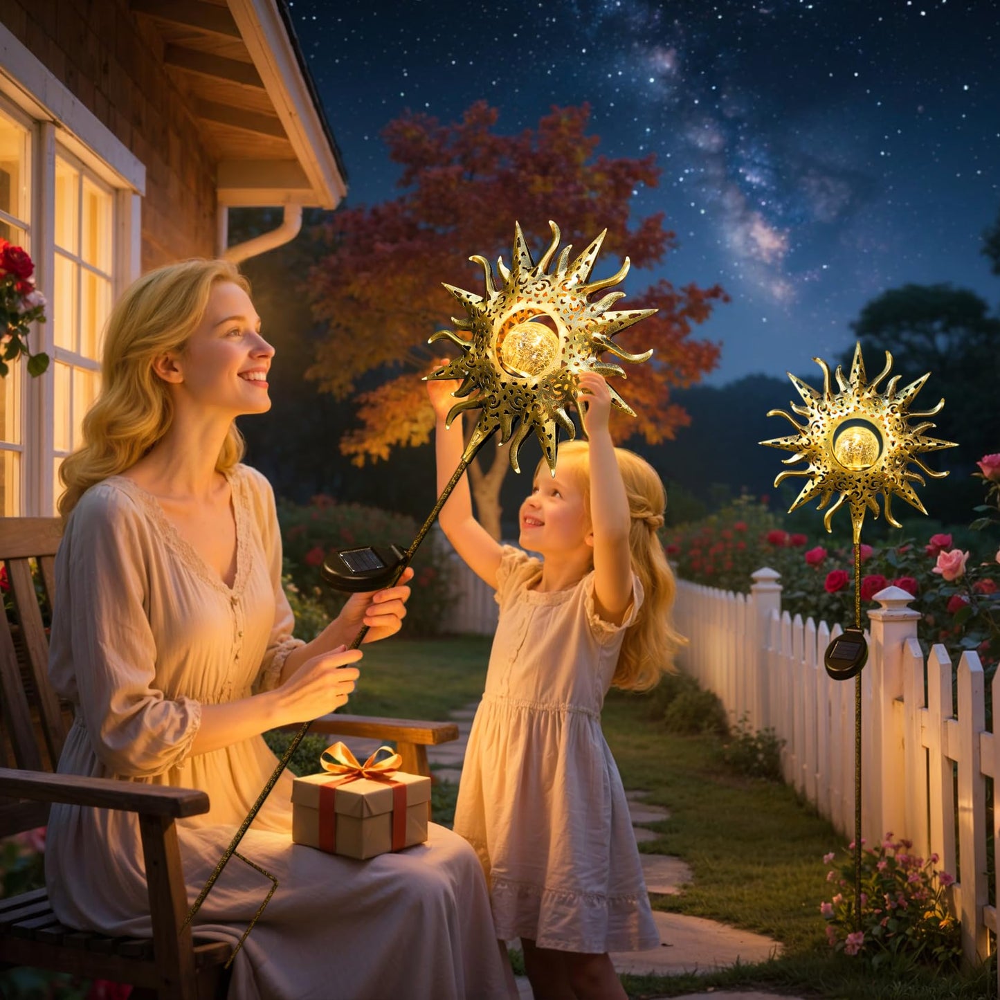 TAKE ME Sun Solar Lights Outdoor Waterproof Metal Garden Stakes for Patio Yard Walkway LawnPatio Mothers Gifts Mom Wife Grandma (Sun)