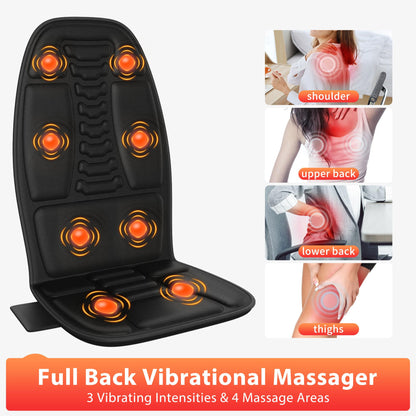 comrelax Back Massager with Heat, Massage Chair Pad with 5 Modes & 2 Heat Levels for Back & Thighs, Back Massage Pad for Office & Home Chairs, Matte Black